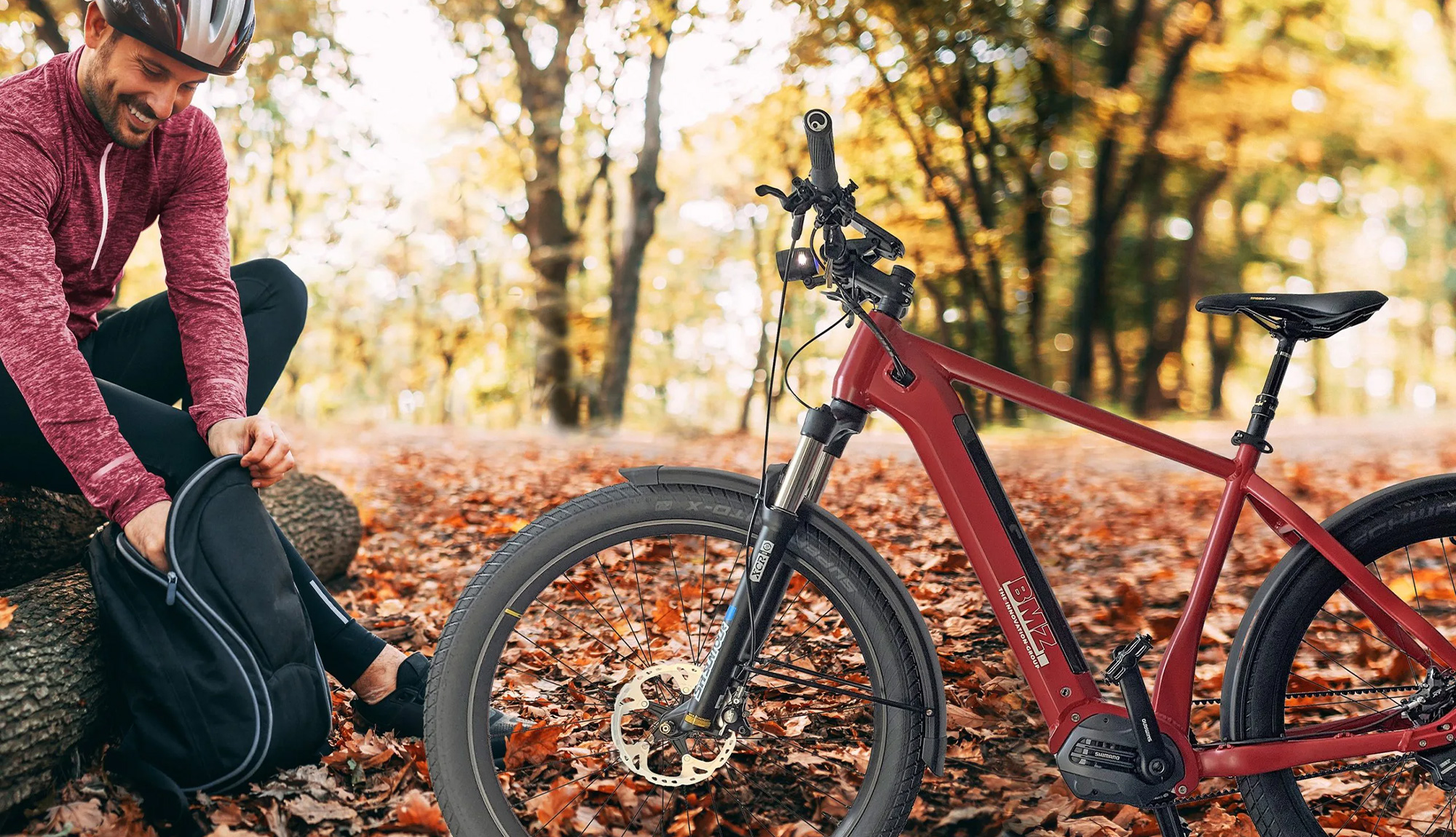 Projekt: BMZ Headerbild – mit E-Bike im Wald unterwegs