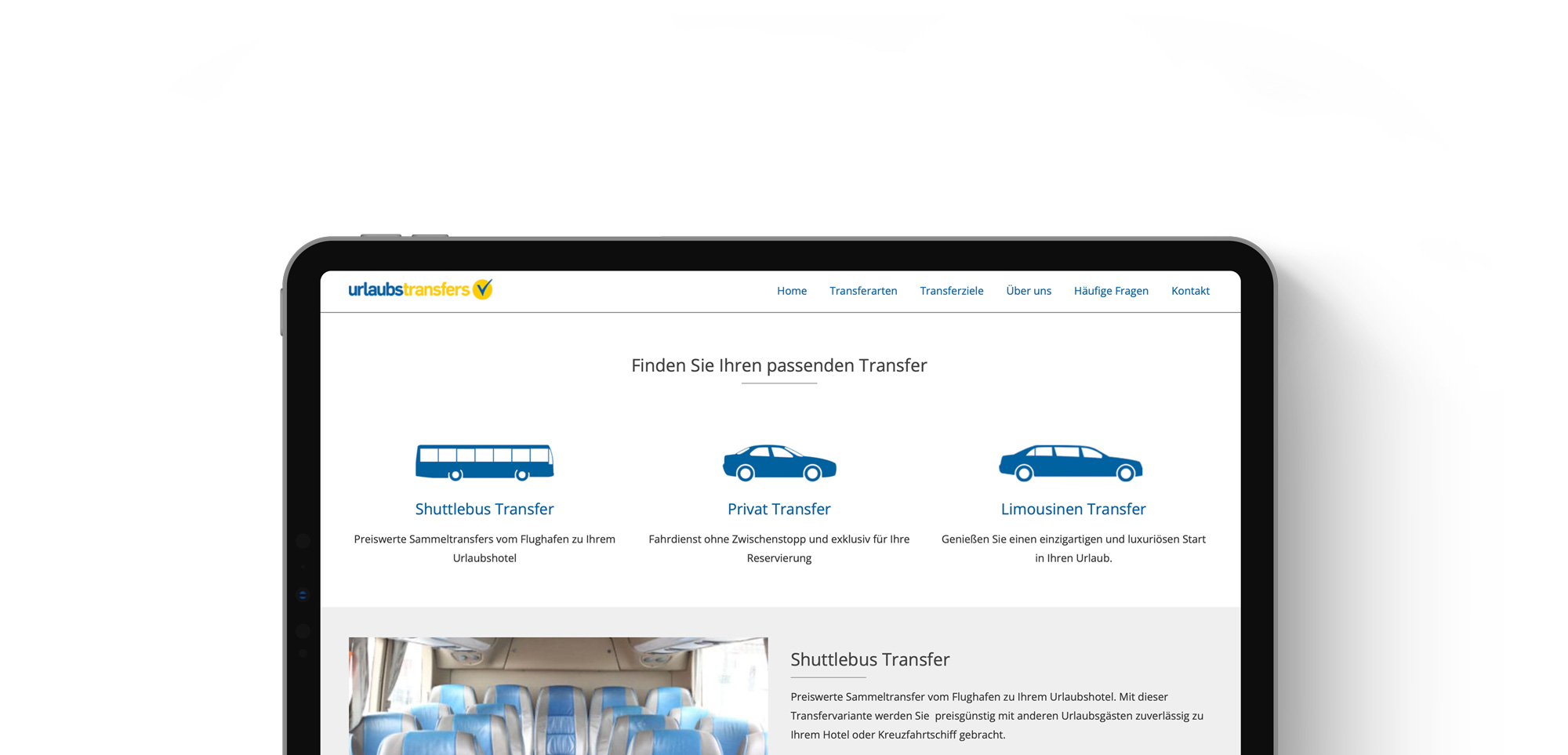 Projekt: urlaubstransfers Bild – Webseite Mockup